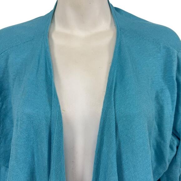 J Jill Womens Linen Cotton Blend Open Blue Cardigan Waterfall Sweater Open sz L - Picture 5 of 16